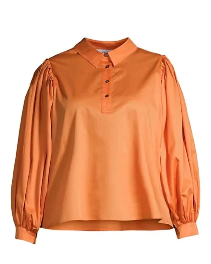 Front of a size 1X Lois Popover Shirt in Persimmon by HARSHMAN. | dia_product_style_image_id:314260